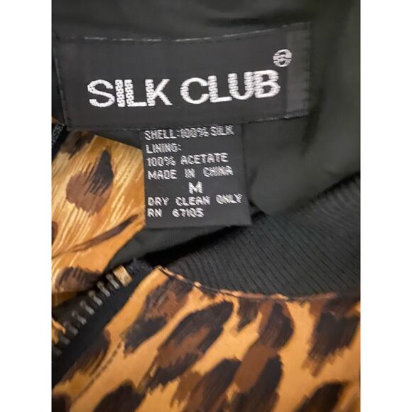 SILK CLUB Women's Size M 100% Silk" Cheetah Print Full Zip Bomber Jacket - Picture 5 of 5